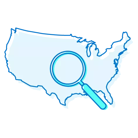 Illustration of the map of the United States with magnifying glass Illustration of the map of the United States with magnifying glass