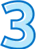 A digital graphic of a bright blue number three