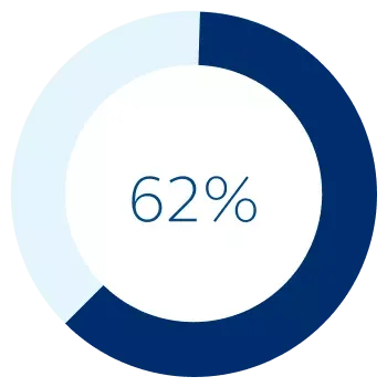 A circle graph showing 62 percent, the percent of our Board of Director members who are diverse.